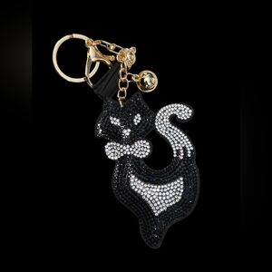 Elegant Black and Silver Cat Bag Charm Keychain